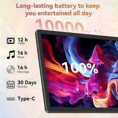 Tablet｜14 inch Android 16 Tablet｜30GB RAM 256GB ROM｜1920 * 1200 IPS FHD｜10000mAh 30W Fast Charging｜Octa-core Processor｜Wi-Fi 6, BT 5.4｜Dual Camera with Keyboard｜Mouse｜Stylus｜Case｜Headphone