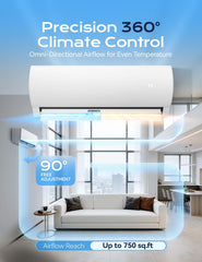 Tehanld Mini Split Ac/Heating System - 12000 BTU Mini Split Air Conditioner with Heat Pump, 19 SEER2 115V Energy Efficient AC Unit Up to 750 Sq.Ft, Complete Installation Kit