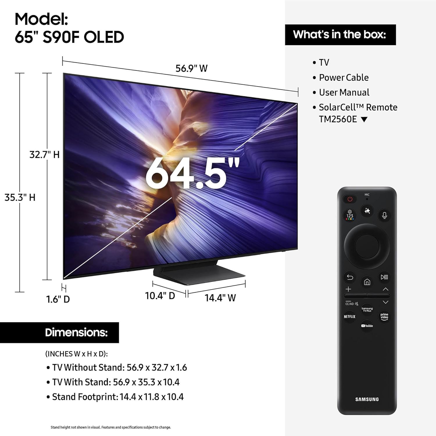 Samsung QN65S90FAFXZA 65 Inch 4K OLED Smart TV with a Walts TILT-EXTENSION-37-90 Tilt Mount for 37"-90" TVs and Amber Protection 3-Outlet-Surge Surge Protector (2025)