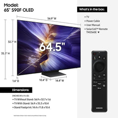 Samsung QN65S90FAFXZA 65 Inch 4K OLED Smart TV with a Walts TILT-MOUNT-43-90 Large/XL Tilt Mount for 43"-98" TVs and Amber Protection 3-Outlet-Surge Surge Protector (2025)