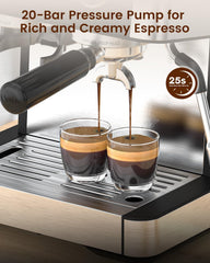 (2025 Upgrade)20 Bar Espresso Machine with Built-in Anti-Clog Coffee Grinder, Expresso Coffee Machines with Milk Steam Wand/Frother/Tamping Tools,Espresso Maker with Grinder for Lattes-Charcoal