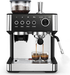 (2025 Upgrade)20 Bar Espresso Machine with Built-in Anti-Clog Coffee Grinder, Expresso Coffee Machines with Milk Steam Wand/Frother/Tamping Tools,Espresso Maker with Grinder for Lattes-Charcoal