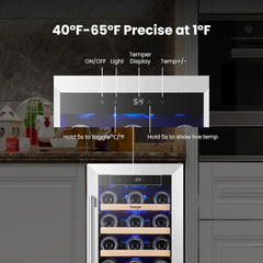 Yeego Wine Fridge Cooler - 15 Inch Wine Fridge Hold 33 Bottles, 40-65°F Wine Refrigerator Glass Door, Built in, Freestanding Under Counter Fridge for Beer Soda Drink Home Bar Office