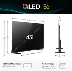 Hisense 43" E6 Cinema Series Hi-QLED 4K UHD Smart Fire TV (43E6QF  2025 Model) - AI Light Sensor  Dolby Vision · Atmos  Voice Remote with Alexa  Motion Rate 120  HDR 10+ Adaptive  Game Mode Plus