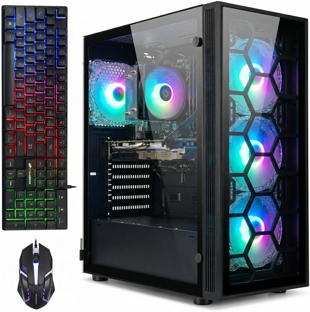 STGAubron Gaming PC Desktop  AMD Ryzen 5 2600 up to 3.9G  Radeon RX 580 16G  16G DDR4  512G SSD  WiFi 6  BT 5.0  RGB Fan x4  Windows 11 Home