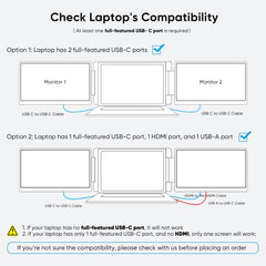 Laptop Screen Extender  FHD 1200P 16:10 IPS Portable Monitor for Laptops 12~16.2 inch  14" Triple Screen Laptop Monitor Extender Display  Plug & Play with USB-C HDMI for Windows/MacBook/Switch/PS5