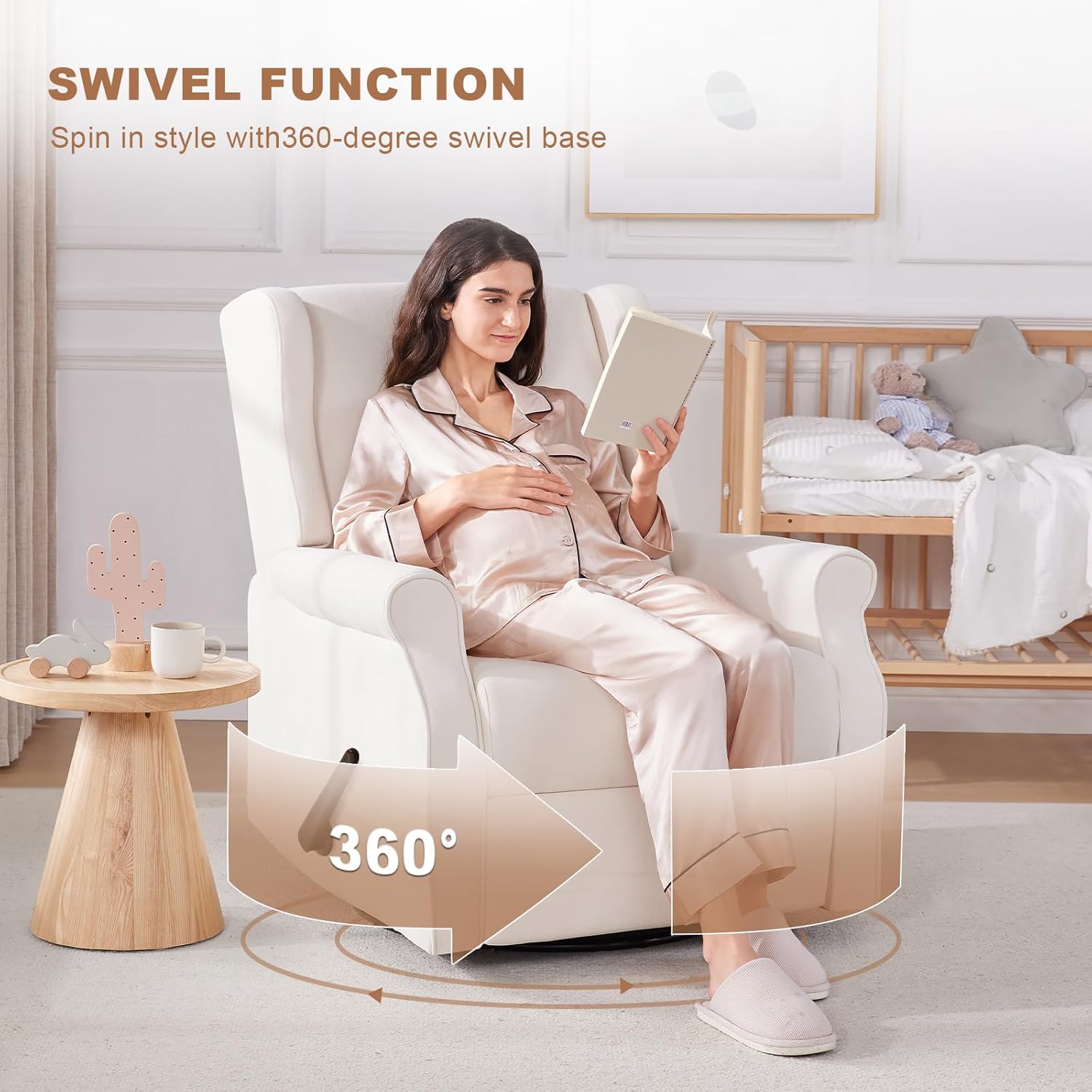 Nursery Swivel Glider Recliner,Rocking Chair Nursery with Footrest,Rocking Recliner Chair for Nursery,Glider Rocker Recliner for Living Room & Bedroom,Beige