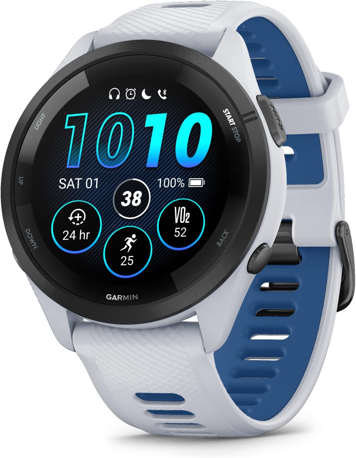 Wearable4U Garmin Forerunner 265 Music GPS Running 46 mm Smartwatch  Whitestone with AMOLED Touchscreen Display White Earbuds Bundle