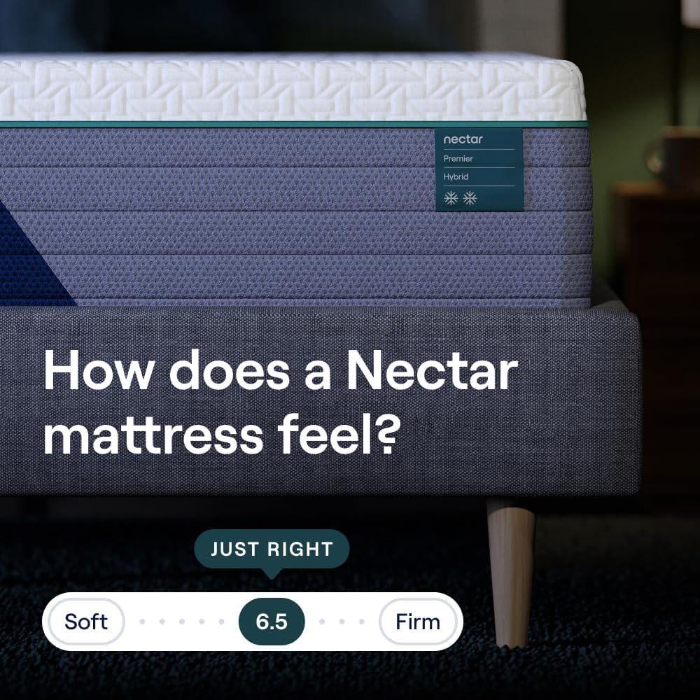 Nectar Premier Hybrid 13” Queen Mattress - Medium Firm - Memory Foam & Innerspring Coils - Cooling Upgrade - Back Pain Relief - Mattress in a Box - 365-Night Trial & Forever Warranty