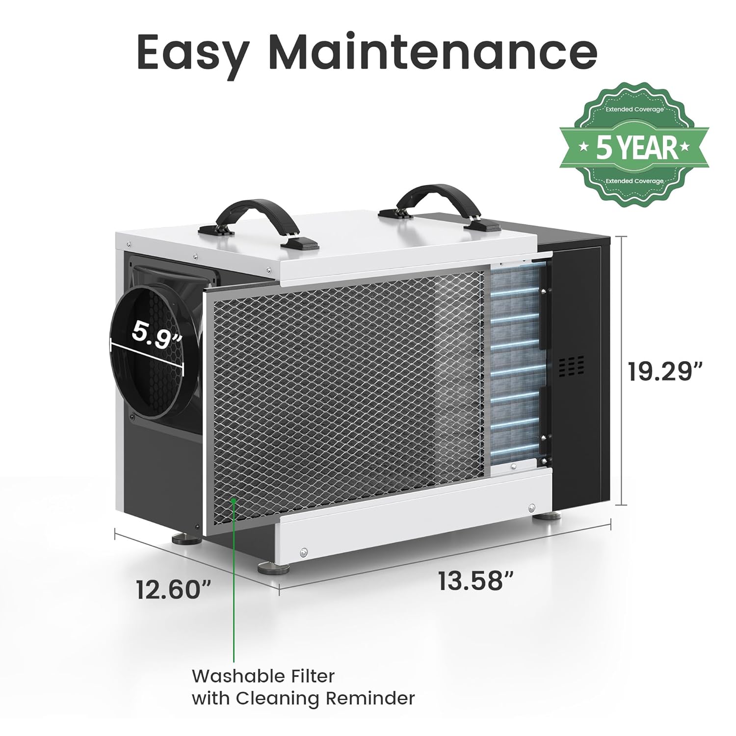 Waykar 125 Pint Crawl Space Dehumidifier with Pump and Drain Hose for commercial, Basements, and Water Damage Unit for Spaces up to 6500 Square Feet, Smart Humidity Control - 5-Year Quality Coverage