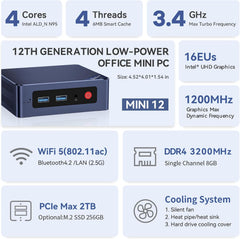 Beelink EQ Mini PC Mini S12 N95 Intel Alder Lake-N95 (up to 3.4GHz) 16GB DDR4 500GB M.2 SSD Mini Desktop Computer  Support 4K@60Hz Dual HDMI Display  2.5G LAN/USB3.2/Low-Power Home/Office Micro PC