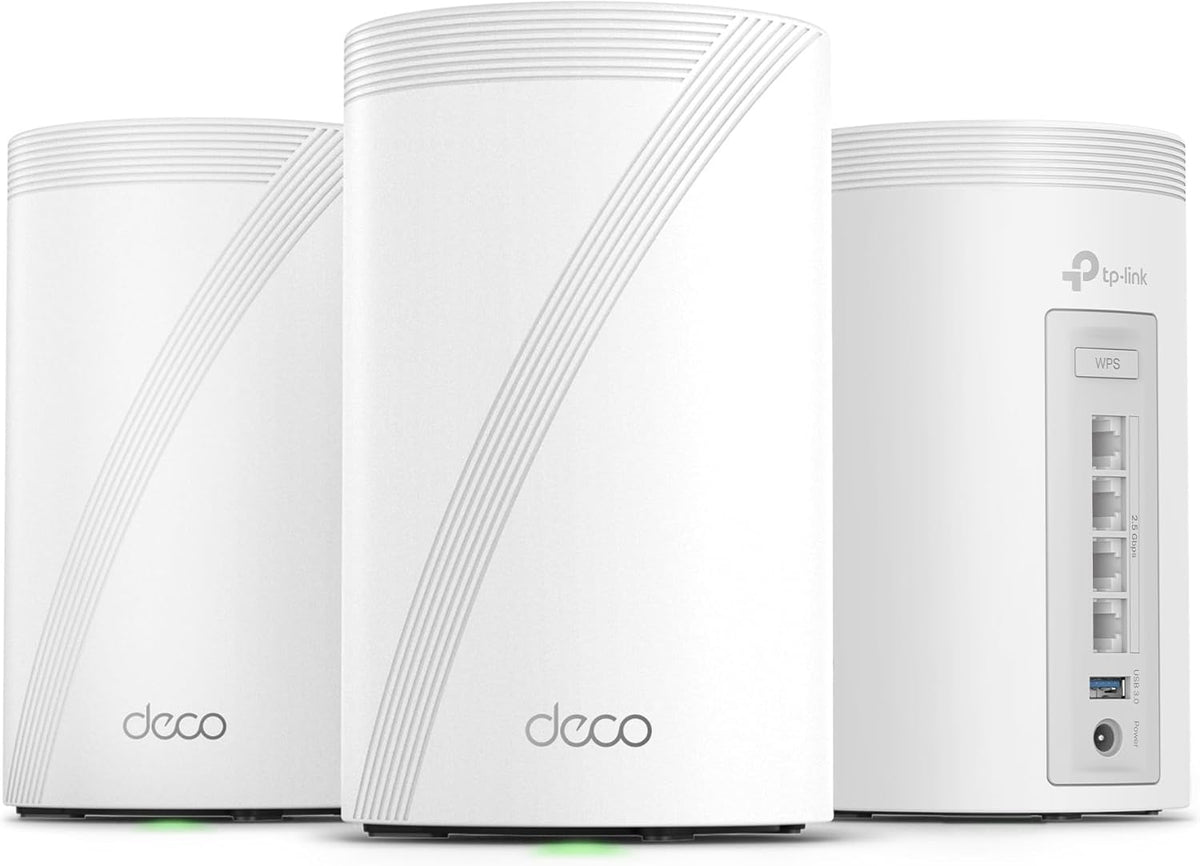 TP-Link Deco 7 Pro BE63 Tri-Band WiFi 7 BE10000 Whole Home Mesh System - 6-Stream 10 Gbps  4x2.5G Ports Wired Backhaul  4X Smart Internal Antennas  VPN  HomeShield  Free Expert Support (3-Pack)