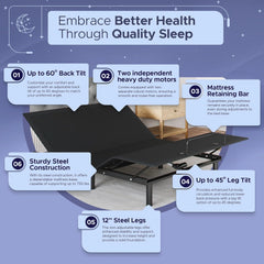 Celestial Aurora Adjustable Bed Base (Frame) + 8 inch Gel Memory Foam Mattress (Firm), Easy Assembly, Head and Foot Lift, Zero Gravity, Memory Positions, CertiPUR-US Bed - Full
