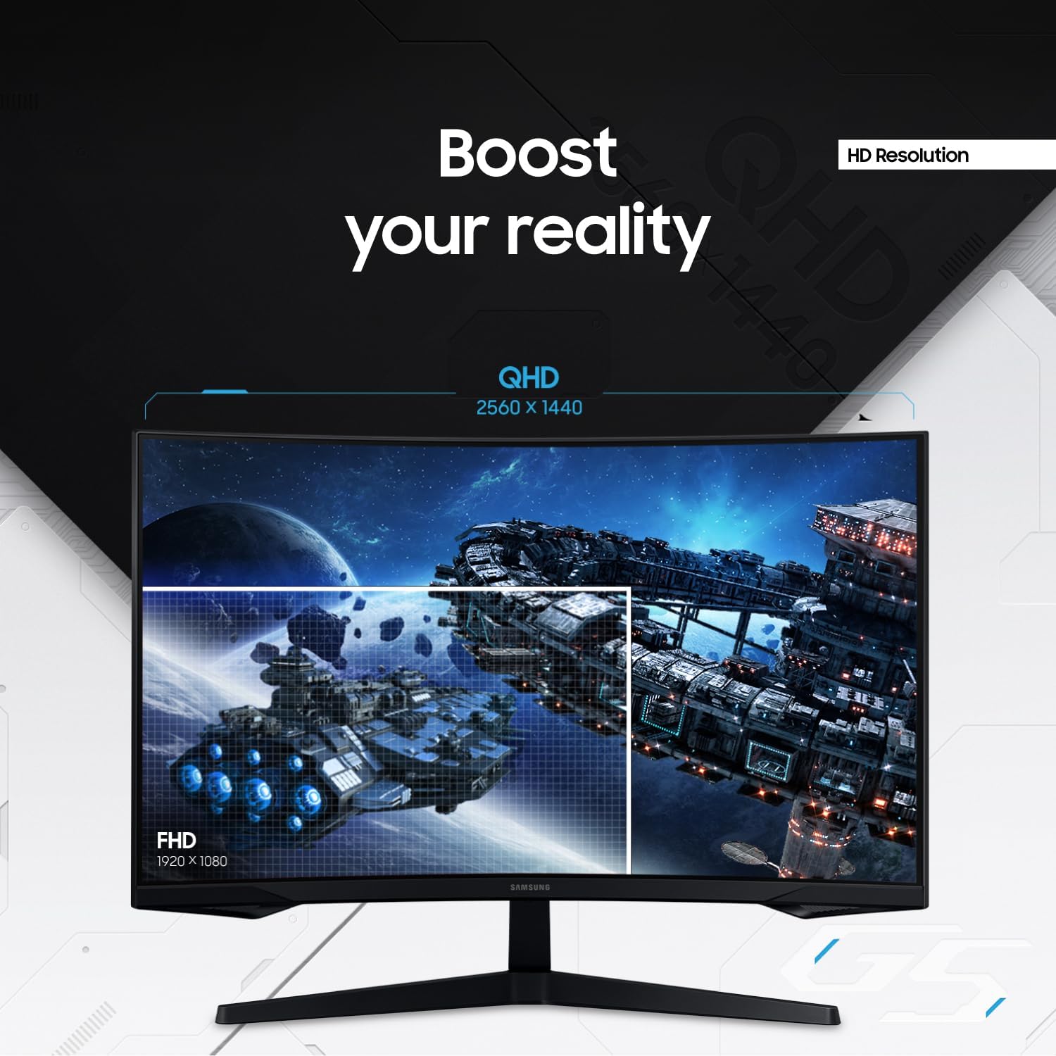 SAMSUNG 32" Odyssey G55C Series QHD 1000R Curved Gaming Monitor  1ms(MPRT)  HDR10  165Hz  AMD Radeon FreeSync  Eye Care  Glare Free  Sharp Resolution LS32CG550ENXZA