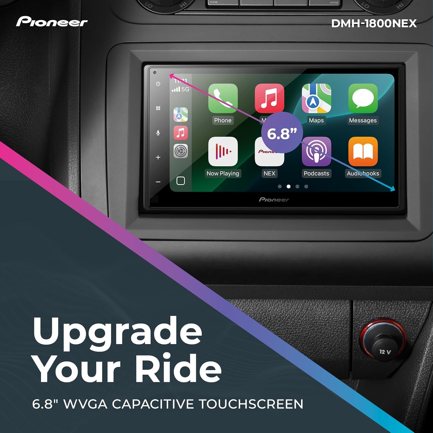 Pioneer DMH-1800NEX 6.8" Double-Din Digital Multimedia Receiver - Built in Bluetooth  Wired Apple CarPlay and Android Auto  Touchscreen  Rear Camera Input