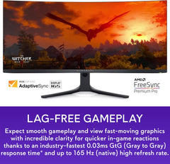 Alienware AW3423DWF Curved QD-OLED Gaming Monitor - 34-inch Quantum Dot OLED 0.1Ms 165Hz 21:9 Curved Display  99.3% DCI-P3 Color Gamut  VESA DisplayHDR True Black 400  AMD FreeSync Premium Pro - Black