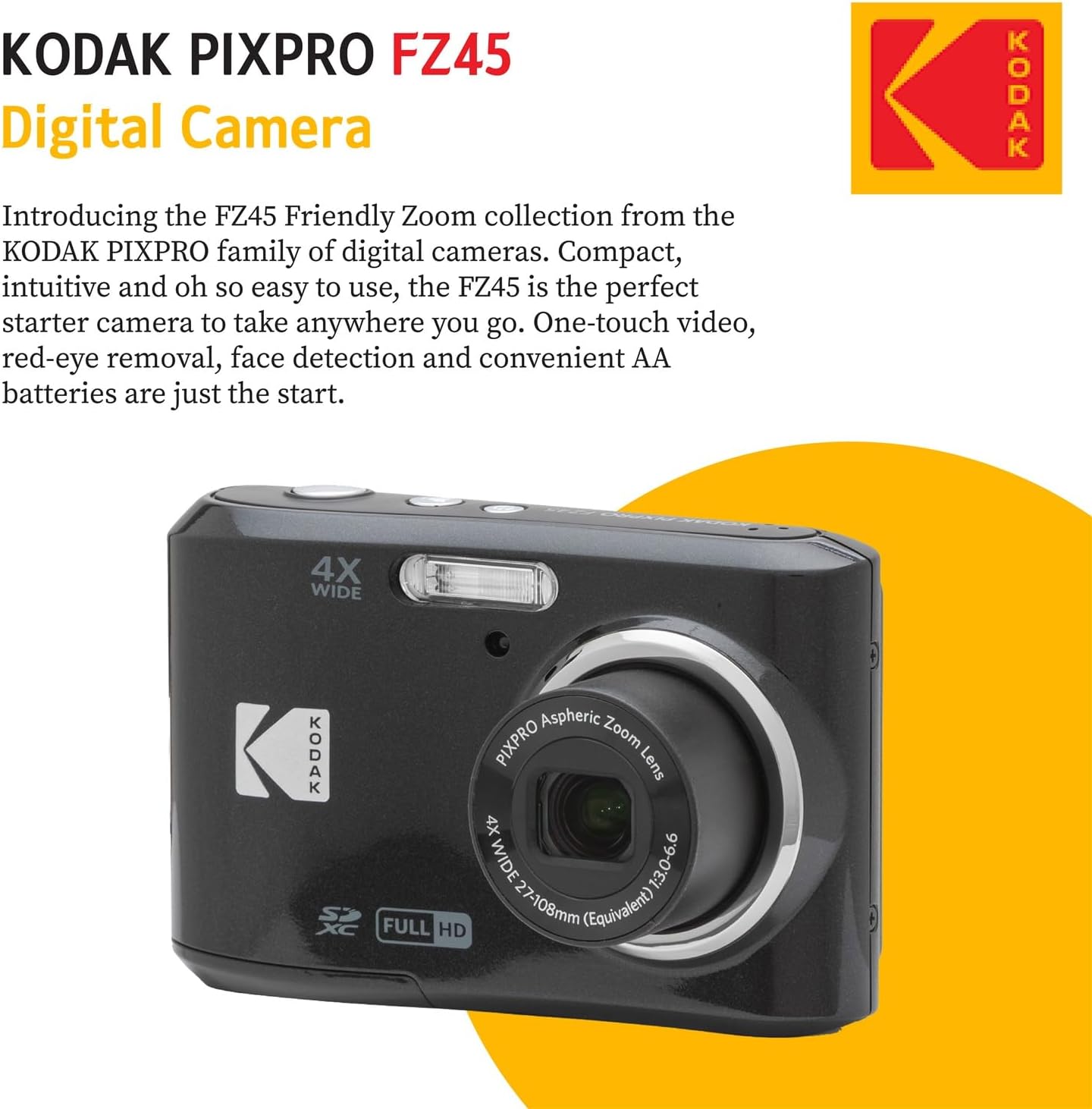 Kodak PIXPRO FZ45 Digital Camera (Black)  Point & Shoot Camera Case  Sandisk 128GB SDXC Memory Card