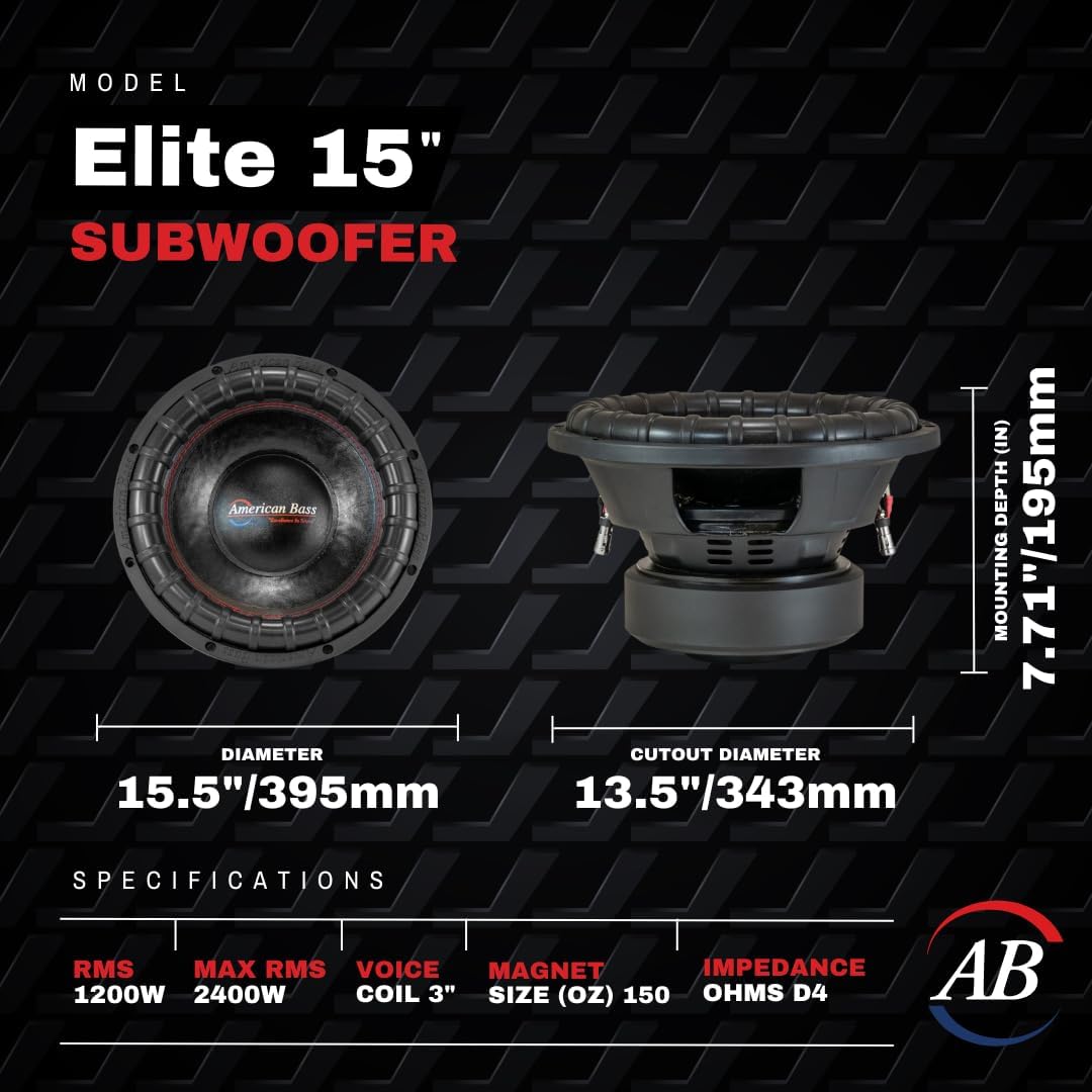 American Bass Elite 15" 2400 Max Watts Car Subwoofer