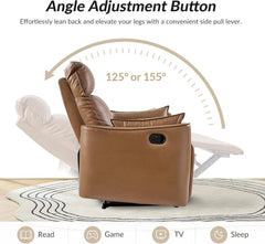 HULALA HOME Faux Leather Oversized Recliner Chair, Manual Pushback Recliner with Extra Wide Seat and Thick Padded Backrest for Living Room, Camel