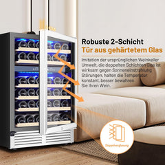 AAOBOSI 24 Inch Wine Cooler,46 Bottle -Dual Zone Built-in or Freestanding with Blue LED Light and Adjustable Shelves for Home,Kitchen or Office.