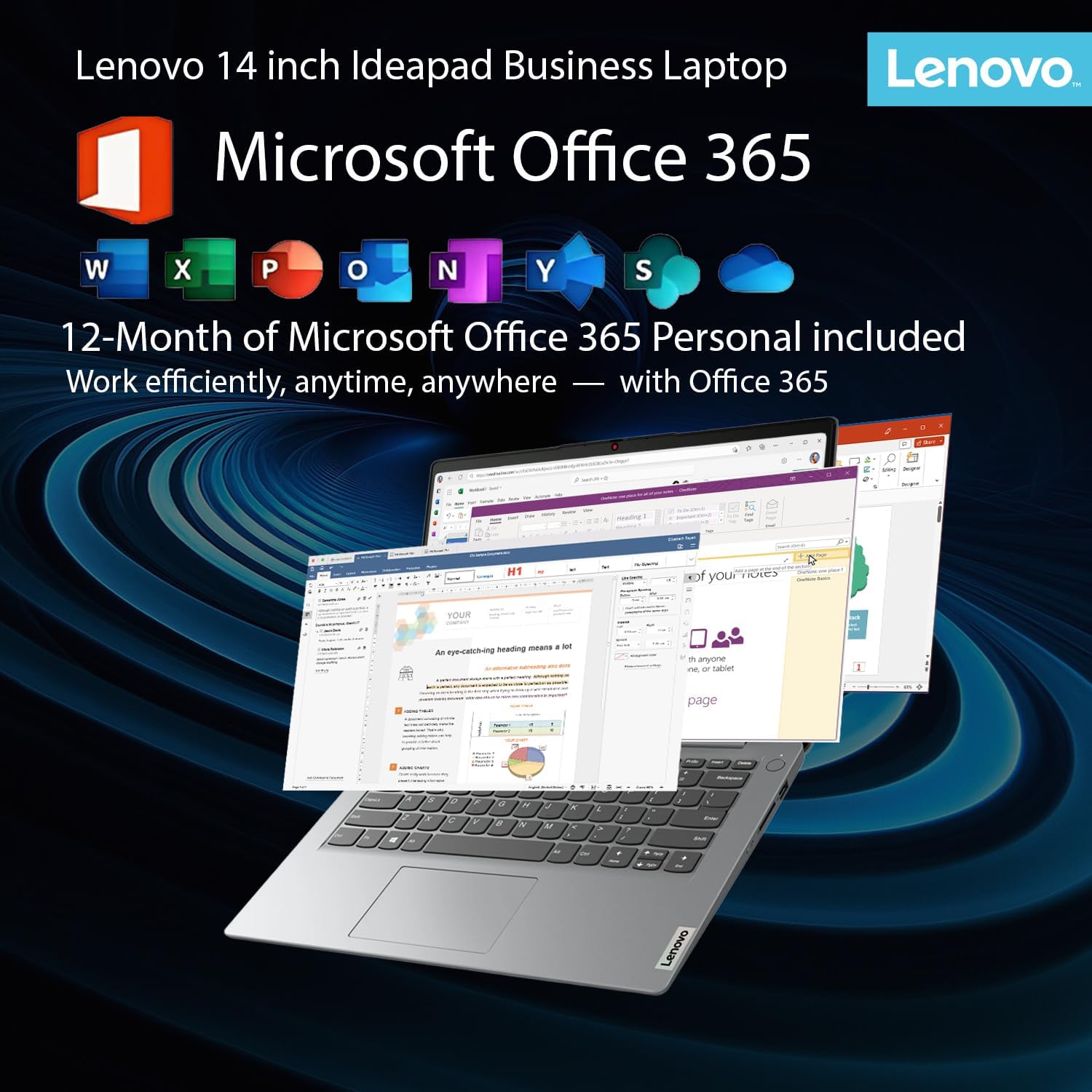 Lenovo IdeaPad Laptop with Microsoft Office  12GB RAM  1.2TB(1TB Cloud & 256GB Storage)  Intel High Performance CPU  11 Hour Battery  SD-Card Reader  Webcam + USB-C  WOWPC Recovery USB  Windows 11
