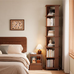 Solid Wood Rotating Bookshelf, 6-Tier Rolling Bookcase，360 Degree Revolving Bookshelf，Spinning Bookshelf Tower for Small Spaces, Bedroom，Office，Living Room，Classroom (Walnut)