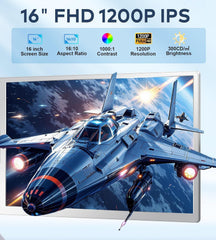 FOPO 16" Laptop Screen Extender Monitor Portable  Quad Monitor  Just 1 Cable for 3 Screens  FHD 1200P IPS Laptop Extender Compatible with Wins/Mac for 13.6" - 18.5" Laptops