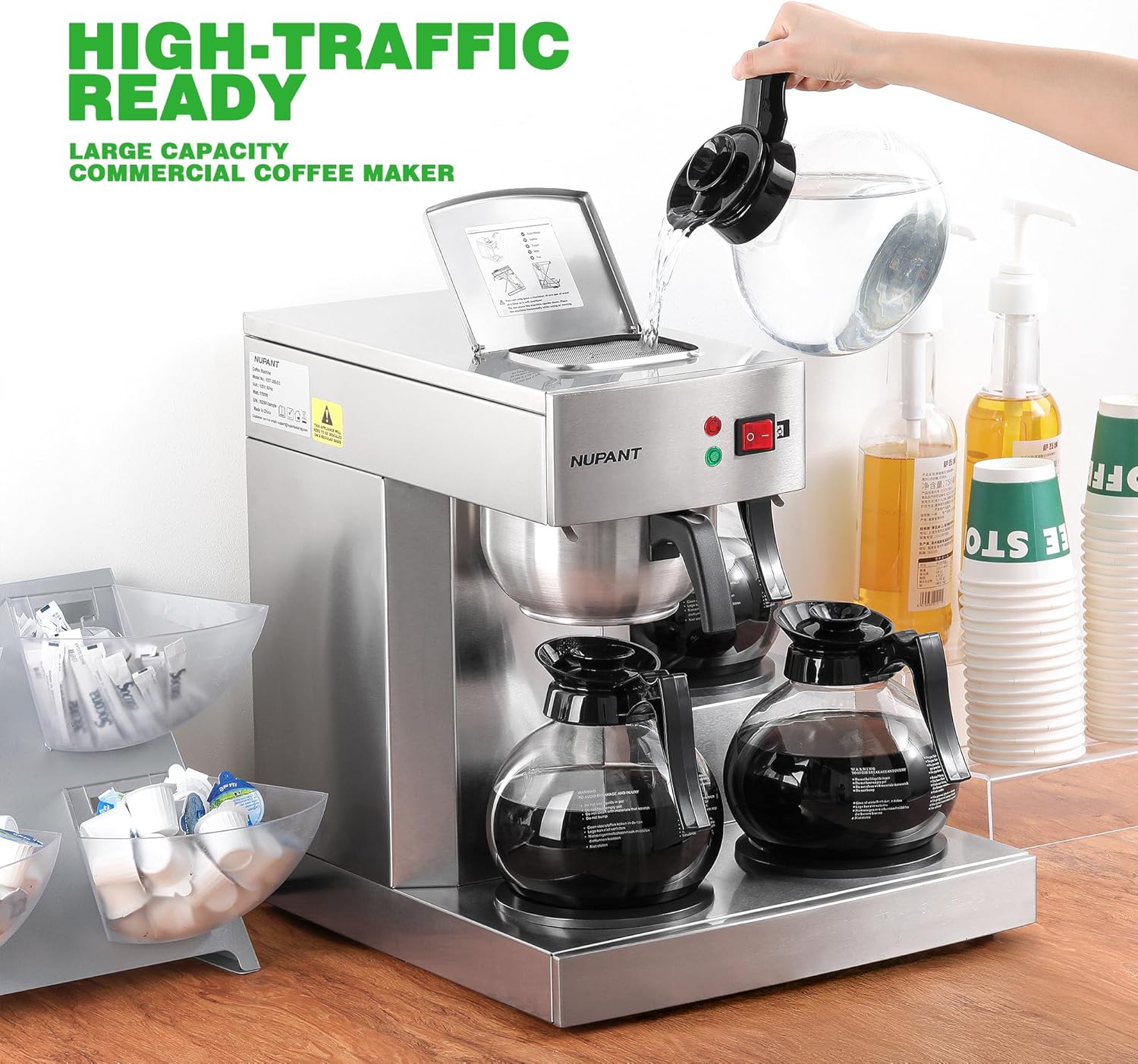 12 Cup Commercial Coffee Maker,Drip Coffee Maker Machine with 3 Warmers Plate and 3 Glass Decanters, Stainless Steel Pour Over Commercial Coffee Brewer for Restaurant, Office, Cafe Use