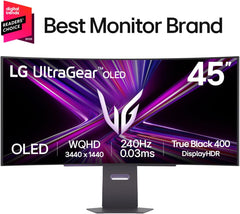 LG 45GX950A-B 45-inch Ultragear 5K2K WUHD (5120 x 2160) OLED Curved Gaming Monitor  Dual-Mode  165Hz  0.03ms  NVIDIA G-Sync  AMD FreeSync Premium Pro  HDR True Black 400  USB Type-C 90W  DP2.1