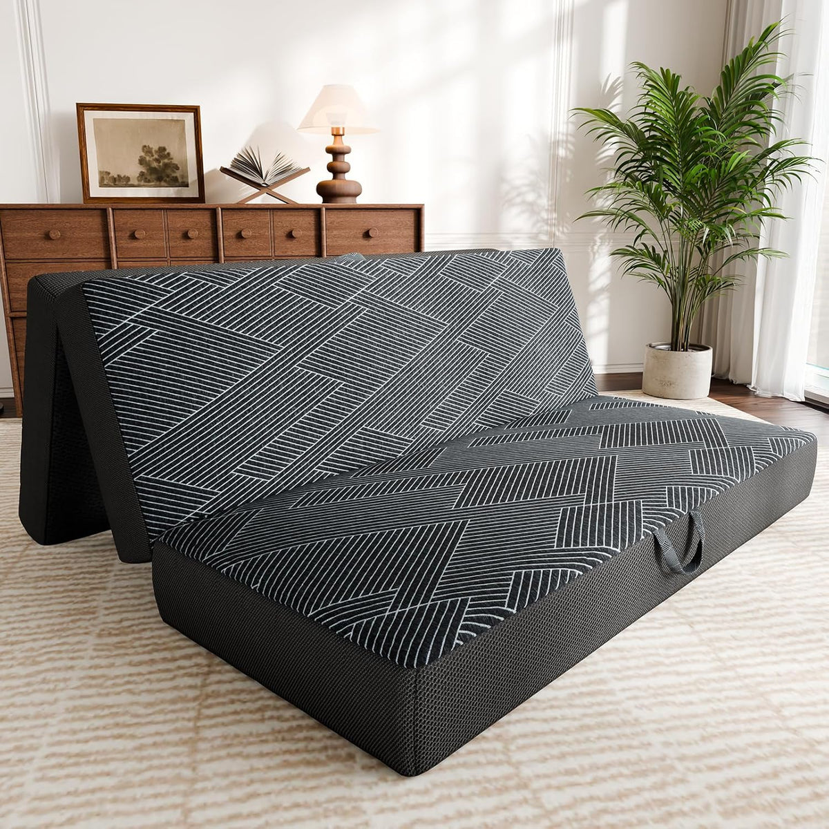 Tri Folding Mattress Queen Size - Foldable Mattress Trifold Memory Foam Mat with Washable Cover, Handle & Non-Slip Bottom Portable Foldable Floor Sofa Bed for Travel Camping Guest - 6 Inch, 78"x58"x6"