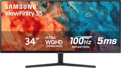 Samsung 34" ViewFinity S50GC Series Ultrawide QHD Monitor  100Hz  5ms  HDR10  AMD FreeSync  Ultrawide Screen  Eye Care  Thin Bezels  PIP  PBP  LS34C50DGANXZA  2023  Black