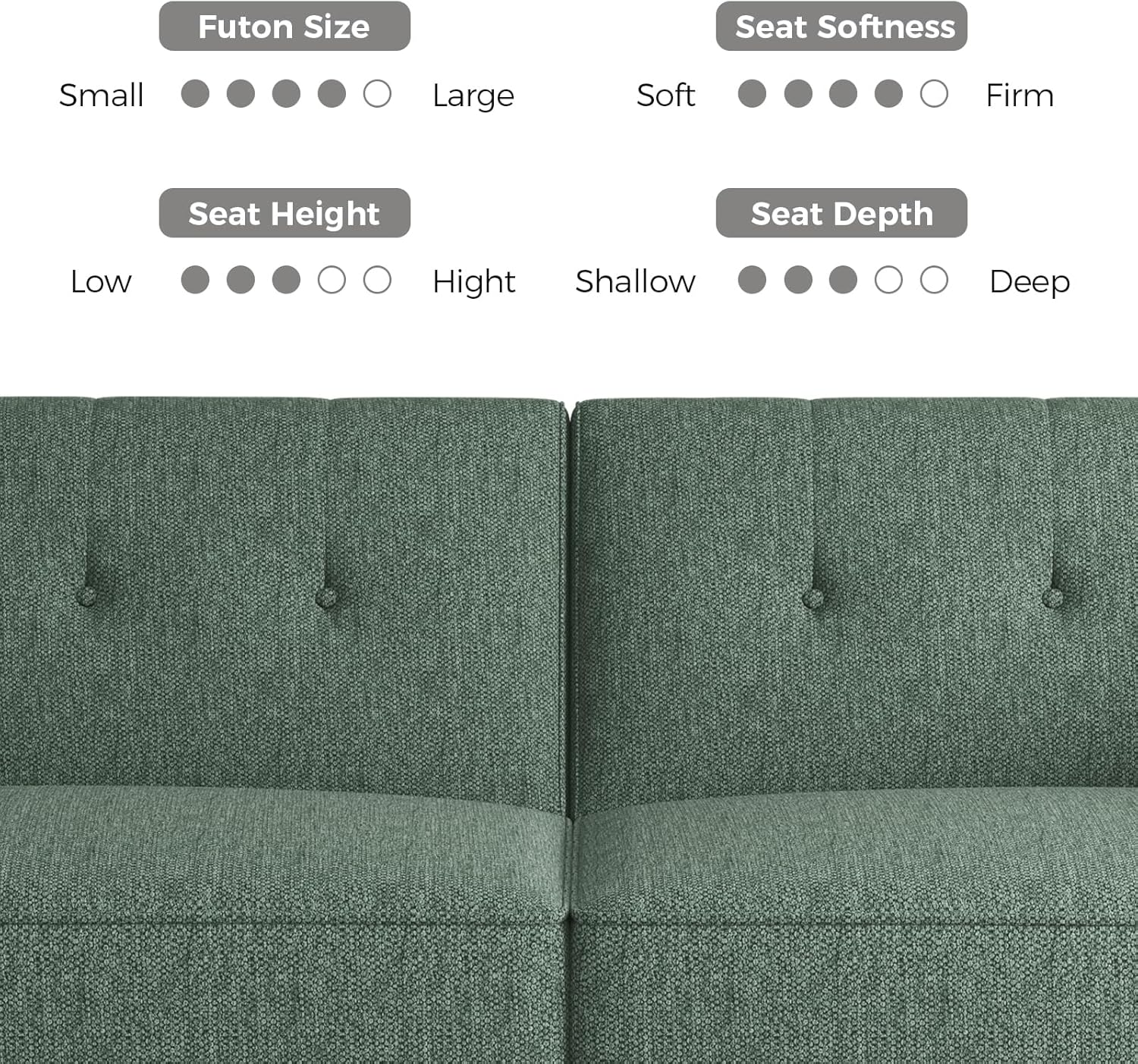 89” Futon Sofa Bed,Comfy Futon Couch Bed with 2 Square Pillows,Convertible Sleeper Sofa with Adjustable Backrest& Armrests, Modern Loveseat Sleeper for Living Room, Bedroom, Linen Green