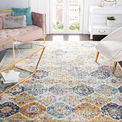 SAFAVIEH Madison Collection Area Rug - 12' Square, Cream & Multi, Boho Chic Distressed Design, Non-Shedding & Easy Care, Ideal for High Traffic Areas in Living Room, Bedroom (MAD611B)