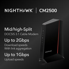 NETGEAR Nighthawk DOCSIS 3.1 Mid/high-Split Cable Modem (CM2500) – Approved for Today’s Faster Speeds & Compatible with All Providers Incl. Xfinity  Spectrum  Cox - for Plans up to 2Gbps (Renewed)