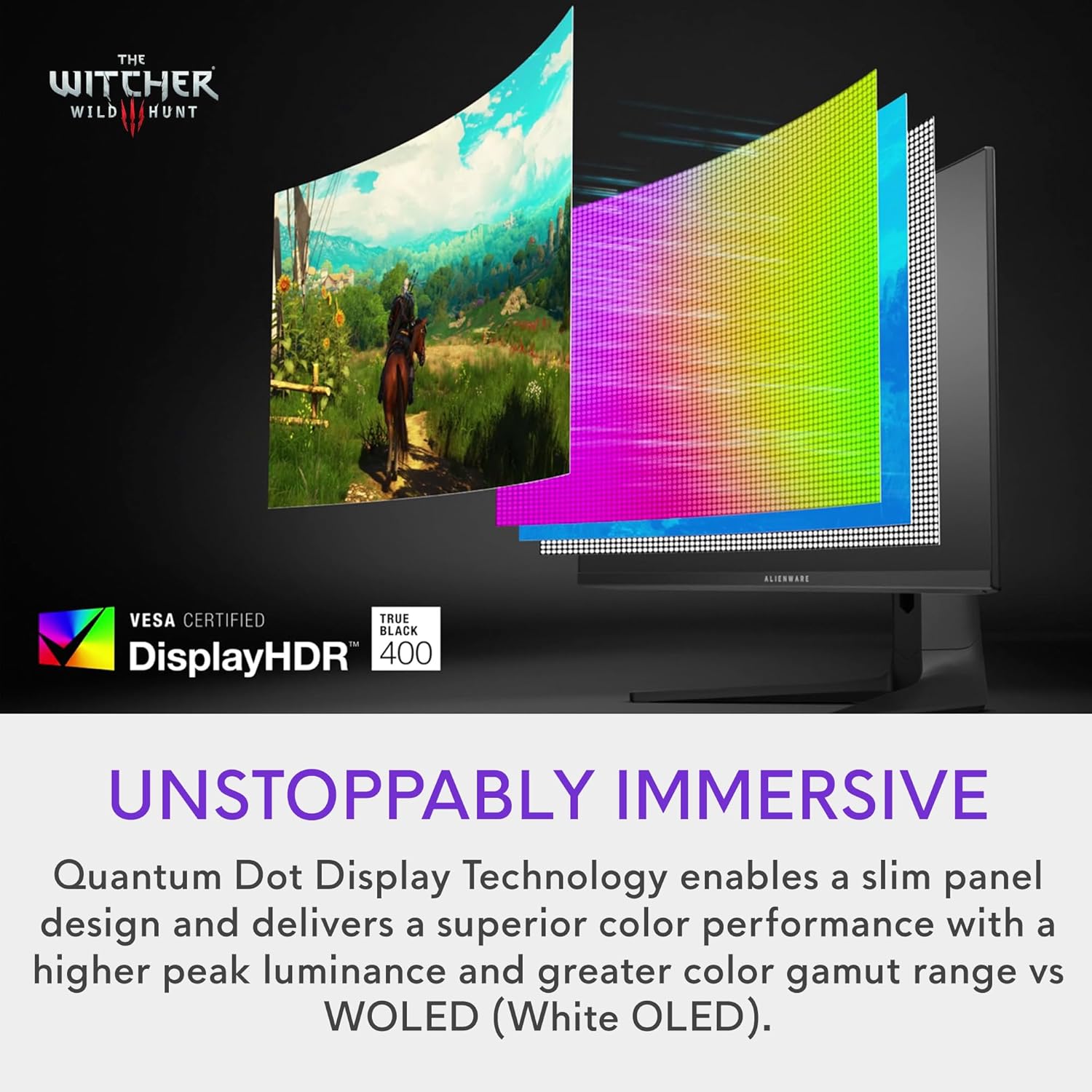 Alienware AW3423DWF Curved QD-OLED Gaming Monitor - 34-inch Quantum Dot OLED 0.1Ms 165Hz 21:9 Curved Display  99.3% DCI-P3 Color Gamut  VESA DisplayHDR True Black 400  AMD FreeSync Premium Pro - Black