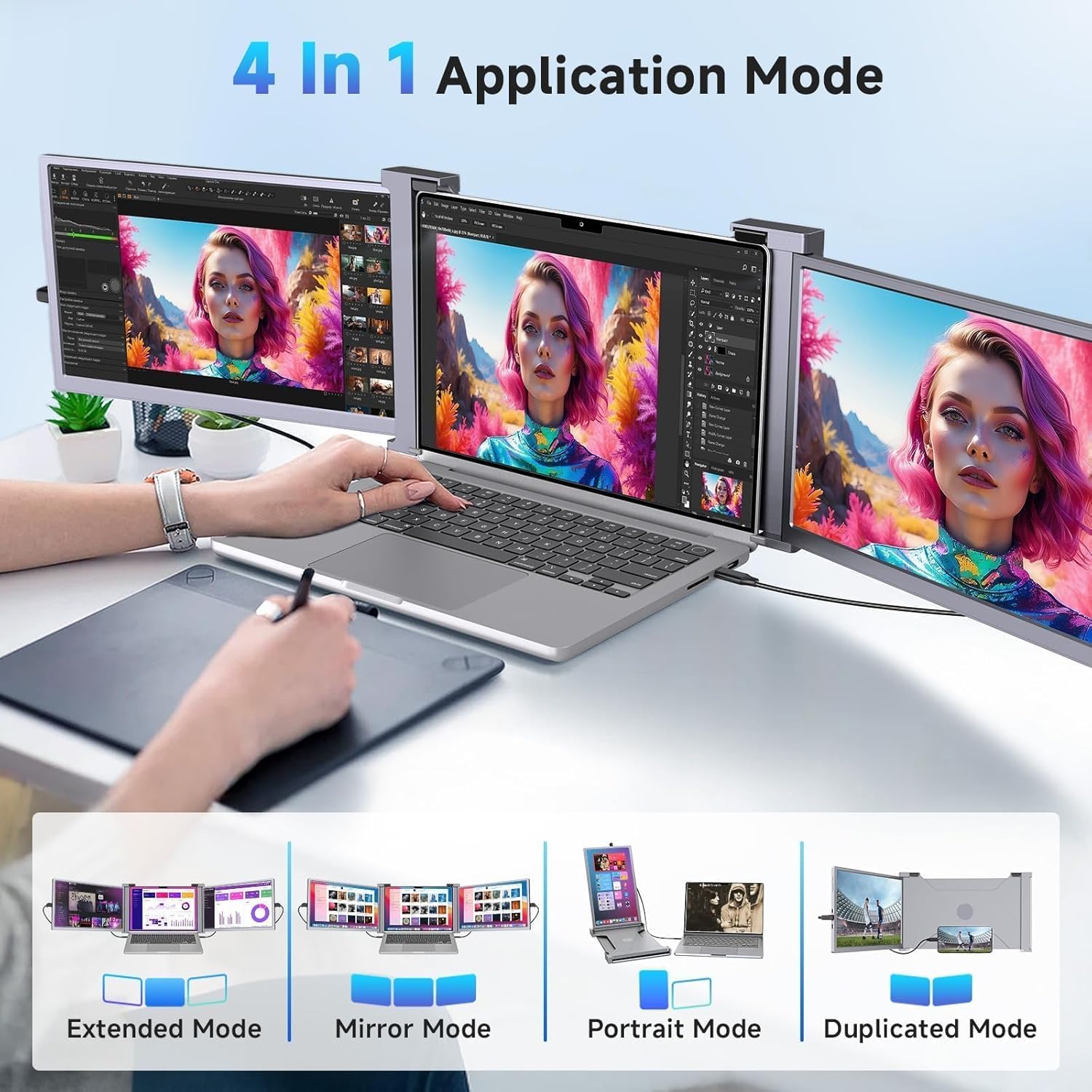 Laptop Screen Extender  15" 1080P IPS FHD Triple Monitor for 15"-17.3" Laptops  Plug & Play Portable Monitor Extender with USB-C/HDMI/USB-A for Mac/Windows/Chrome/Android Gray