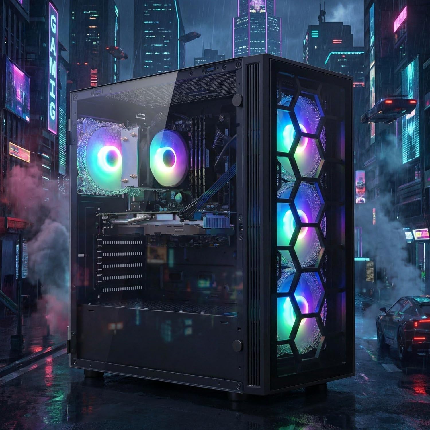 STGAubron Gaming PC Desktop  AMD Ryzen 5 2600 up to 3.9G  Radeon RX 580 16G  16G DDR4  512G SSD  WiFi 6  BT 5.0  RGB Fan x4  Windows 11 Home