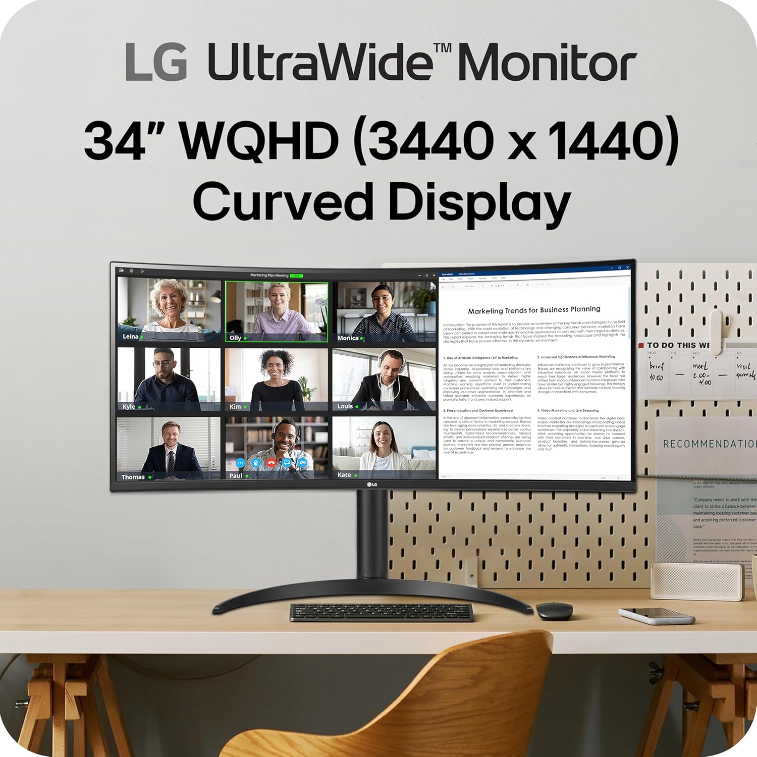 LG 34WR55QK-B 34-inch UltraWide WQHD (3440 x 1440) Curved Computer Monitor  100Hz  5ms  HDR10  Reader Mode  HDMI  DisplayPort  USB Type-C  Tilt/Height Adjustable Stand  Black
