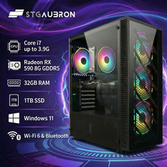 STGAubron Gaming PC Desktop Computer  Radeon RX 590 8G  Intel Core i7 up to 3.9G  32GB RAM  1TB SSD  WiFi 6  BT 5.0  RGB Fan x4  Windows 11 Home