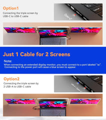 FOPO 16" Laptop Screen Extender Monitor Portable  Quad Monitor  Just 1 Cable for 3 Screens  FHD 1080P IPS Laptop Extender Compatible with Wins/Mac for 13.6" - 18.5" Laptops