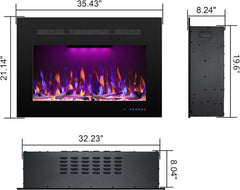 Electric Fireplace Inserts with 3 Flame & Top Light Color, Recessed Fireplace Heater with Thermostat, 750/1500W, Crackling Sound, Logs & Crystals, Timer, 32.2" W x 19.6" H Rear