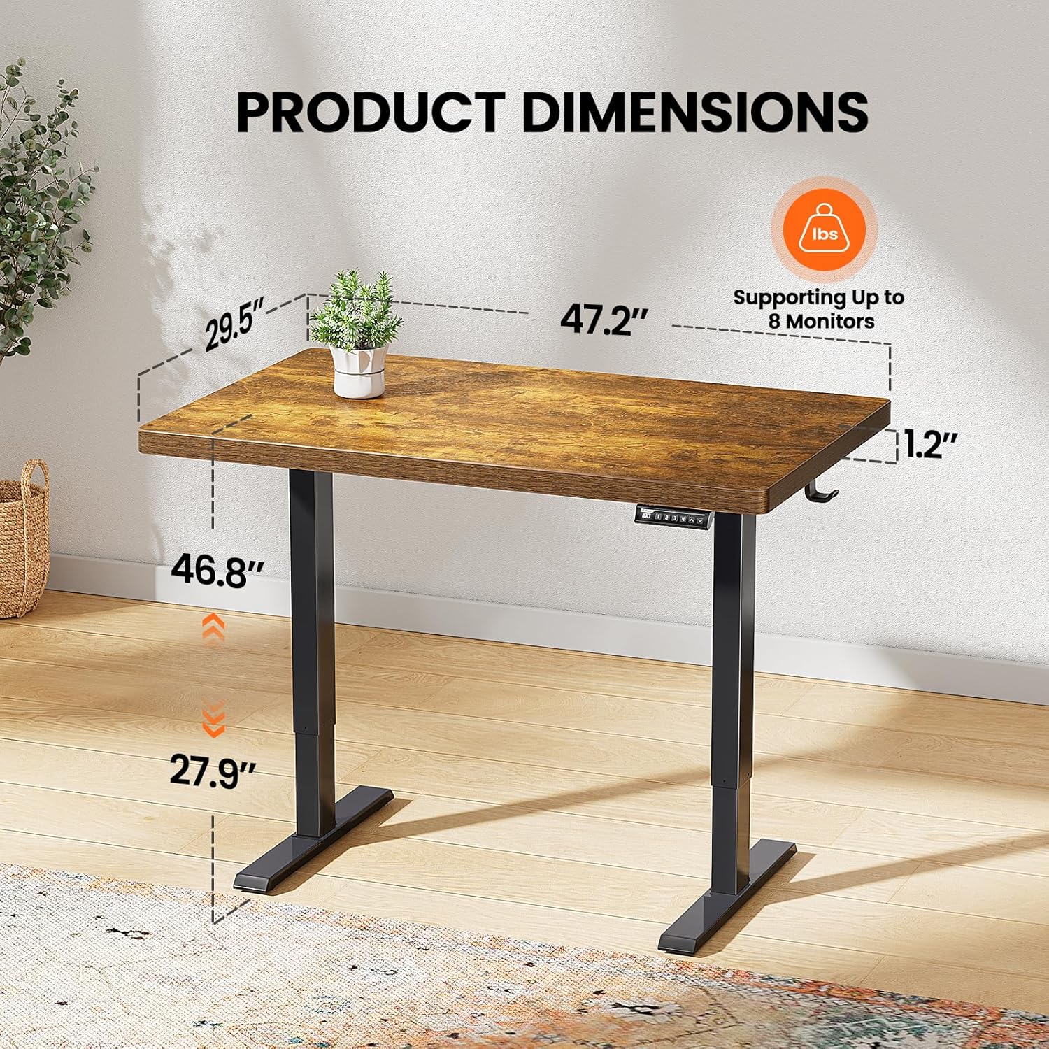 ErGear Standing Desk, 48 x 30 inch Whole-Piece Desktop Height Adjustable, Electric Sit Stand Desk with 4 Height Memory Setting, Ergonomic Desk for Home Office, Vintage Brown, EGESD74V