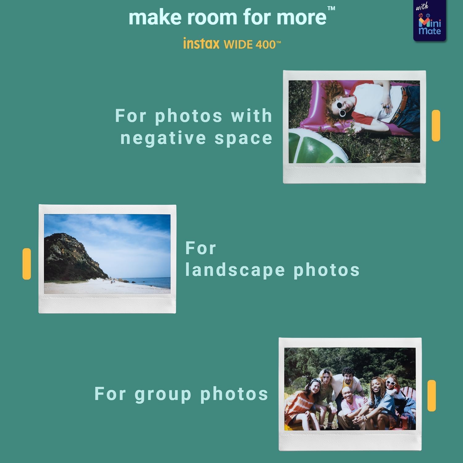 Fujifilm INSTAX Wide 400 Instant Camera - Sage Green with Pixibytes Microfiber Cleaning Cloth (Camera + 2 Wide Twin Packs)