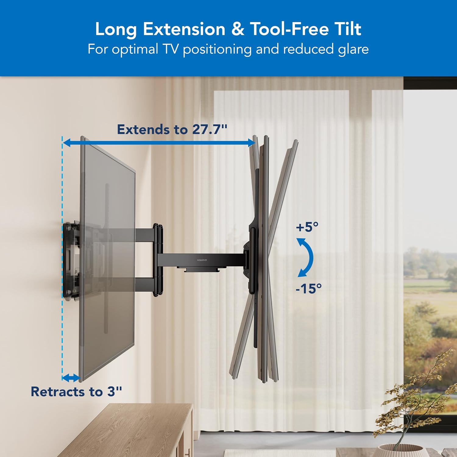 Mount-It! Heavy Duty XXL Full Motion TV Wall Mount for Extra Large TVs  max VESA 900x600  Holds up to 264lb  Swivel Tilt Extension Adjustable TV Mount for 60" 65" 75" 80" 85" 90" 98" 100" 115" 120 in