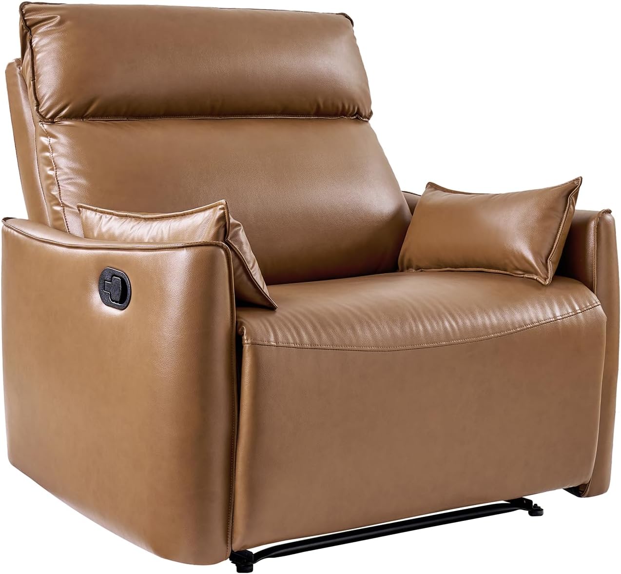 HULALA HOME Faux Leather Oversized Recliner Chair, Manual Pushback Recliner with Extra Wide Seat and Thick Padded Backrest for Living Room, Camel