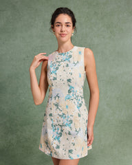 Green Floral Plant Sleeveless Mini Dress