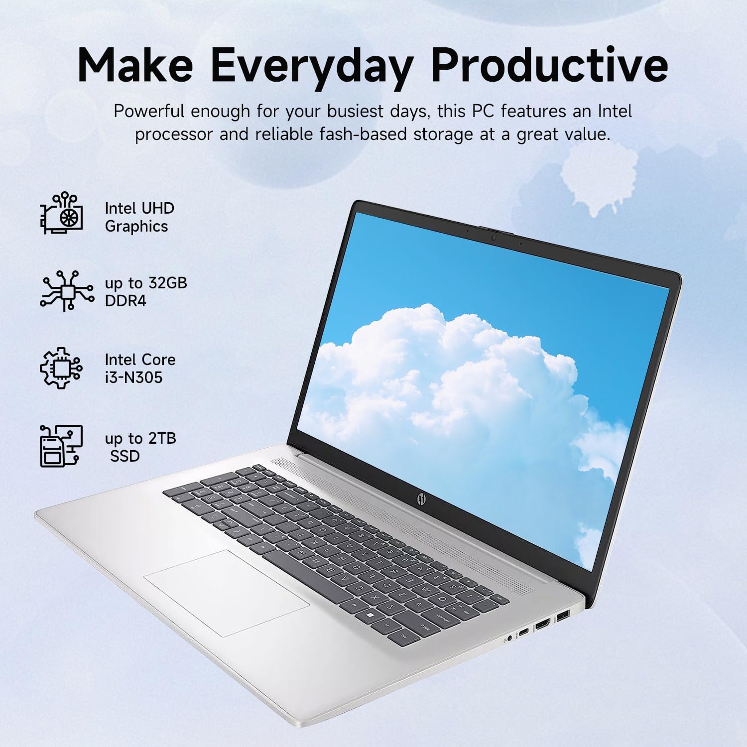 HP 17.3" Laptop for Home  Students  Business  Lifetime Office 365 for The Web  17.3" Touchscreen  8-Cores Intel CPU  w/Copilot  32GB RAM  128GB eMMC + 2TB PCIe  Camera Privacy Shutter  Win11 Pro