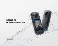 Insta360 X5 Essentials Bundle-8K Waterproof 360 Action Camera|Bundle Includes Selfie Stick  Extra Battery  Utility Fast Charge Case  Standard Lens Guards  Lens Cap  Carry Case