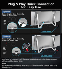 FOPO 14" Laptop Screen Extender  FHD 1200P IPS Monitor Extender  Just 1 Cable for 3 Screens Quad Monitor  Triple Extender for 12"-17.3" Laptops  Compatible with Windows 10/11 and Mac M1/M2/M3
