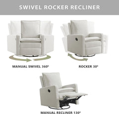 Oxford Baby Uptown Upholstered Glider Recliner Rocking Chair 360° Swivel for Nursery and Living Room – Boucle White